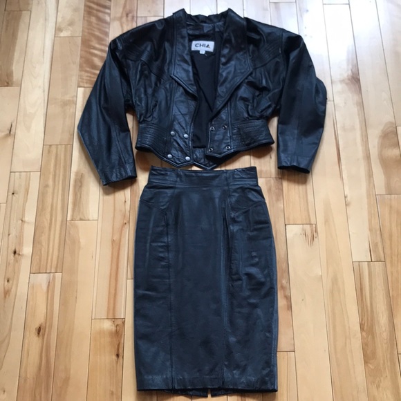 Chia Jackets & Blazers - Chia Vintage Leather Jacket and Skirt